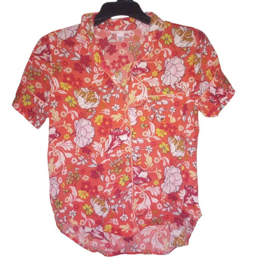 Victoria Secret Floral Shirt - Vibrant Orange - Picture 1 of 3